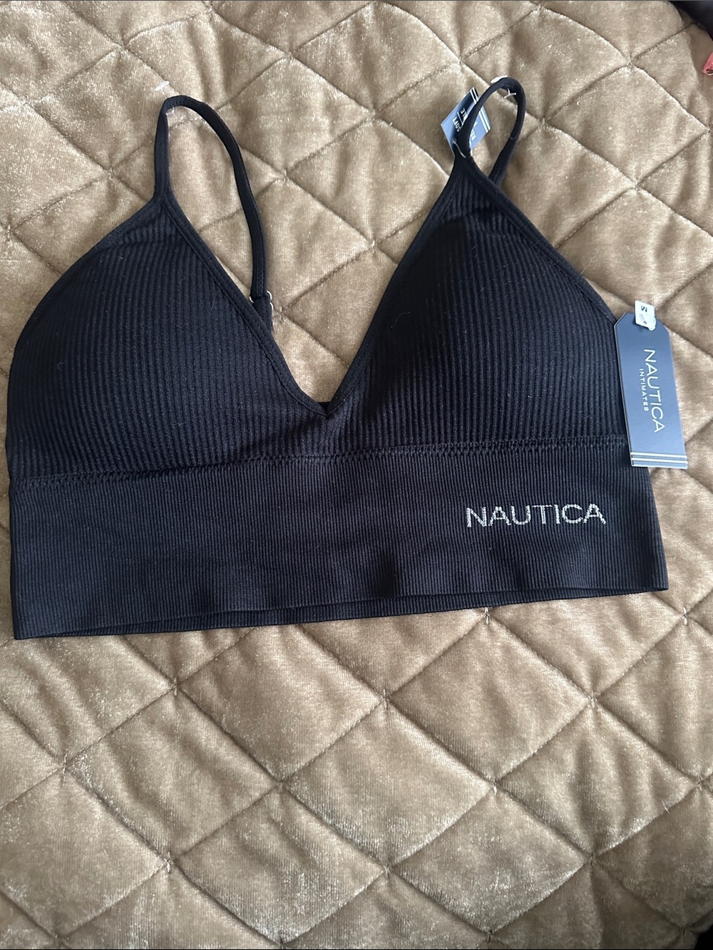 Nautica Black Ribbed Seamless Bralette with Logo size S